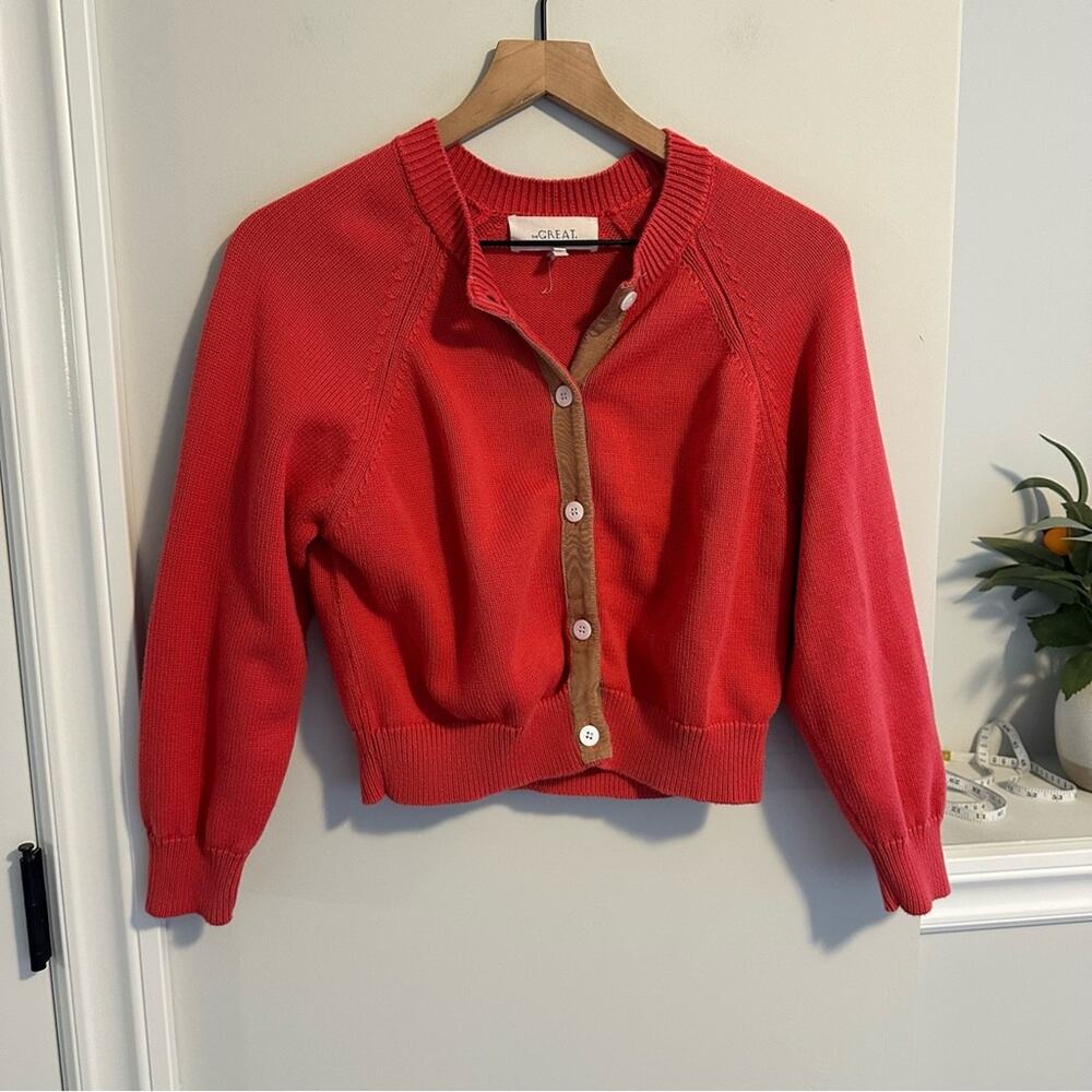 THE GREAT. Pink Tan Cotton Tiny Cardigan Sweater 1 Small - Picture 12 of 13